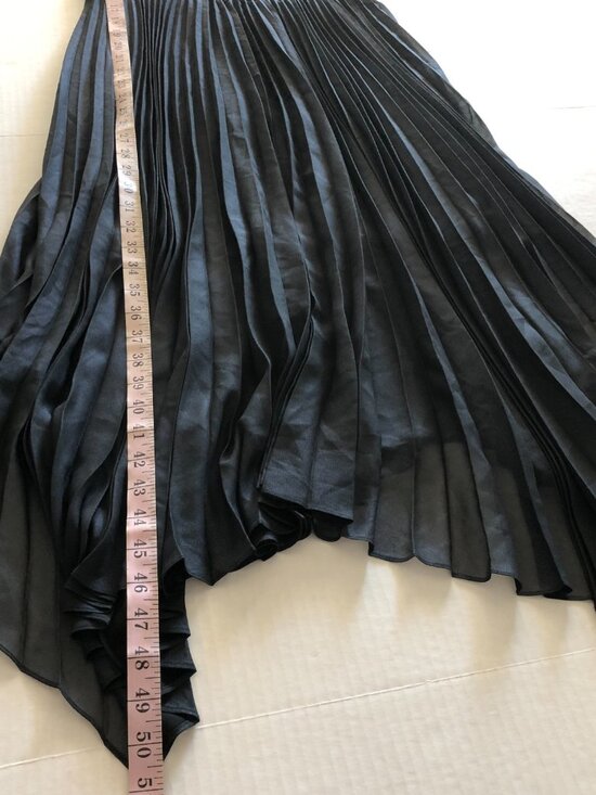 All Saints Lerin Women Black Asymmetric Midi Maxi Dress Size M Pleated Metallic - Picture 14 of 14